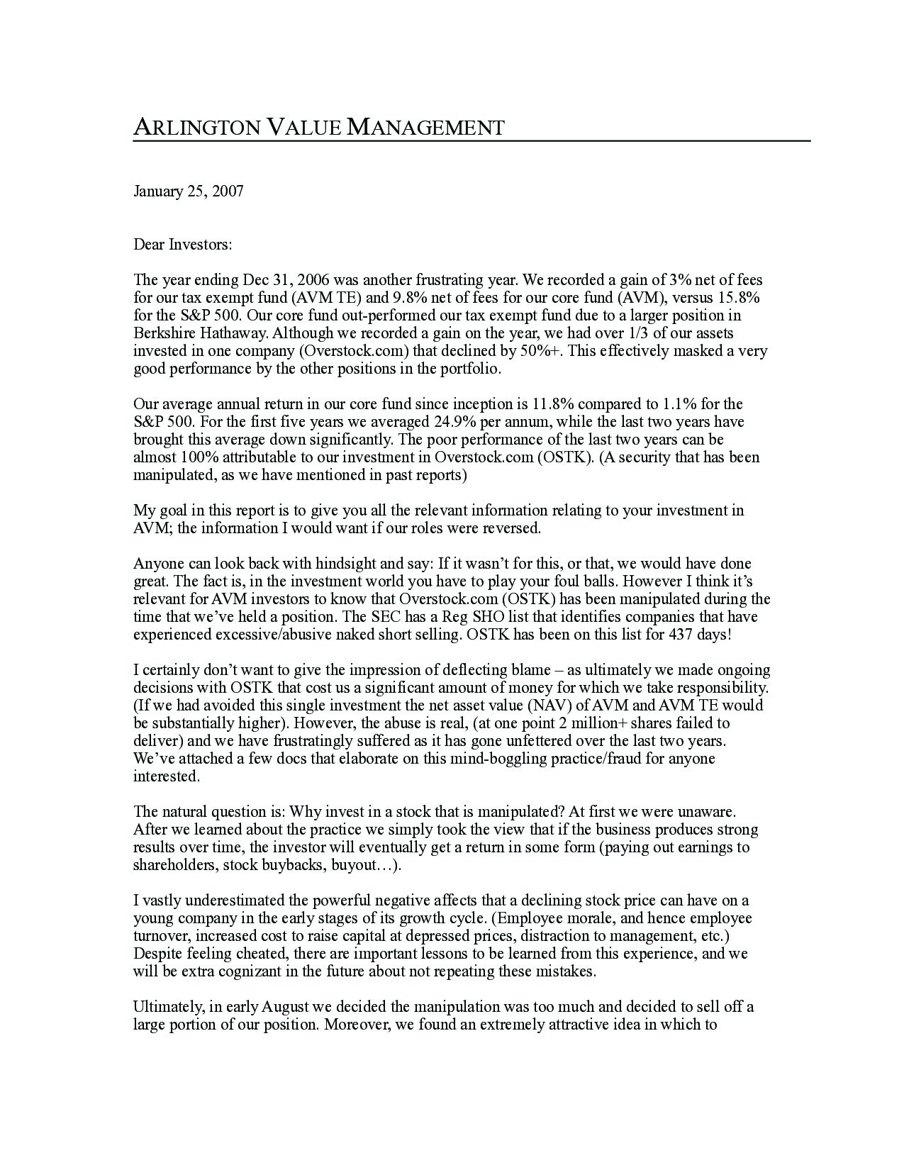 Arlington Value Capital Letters