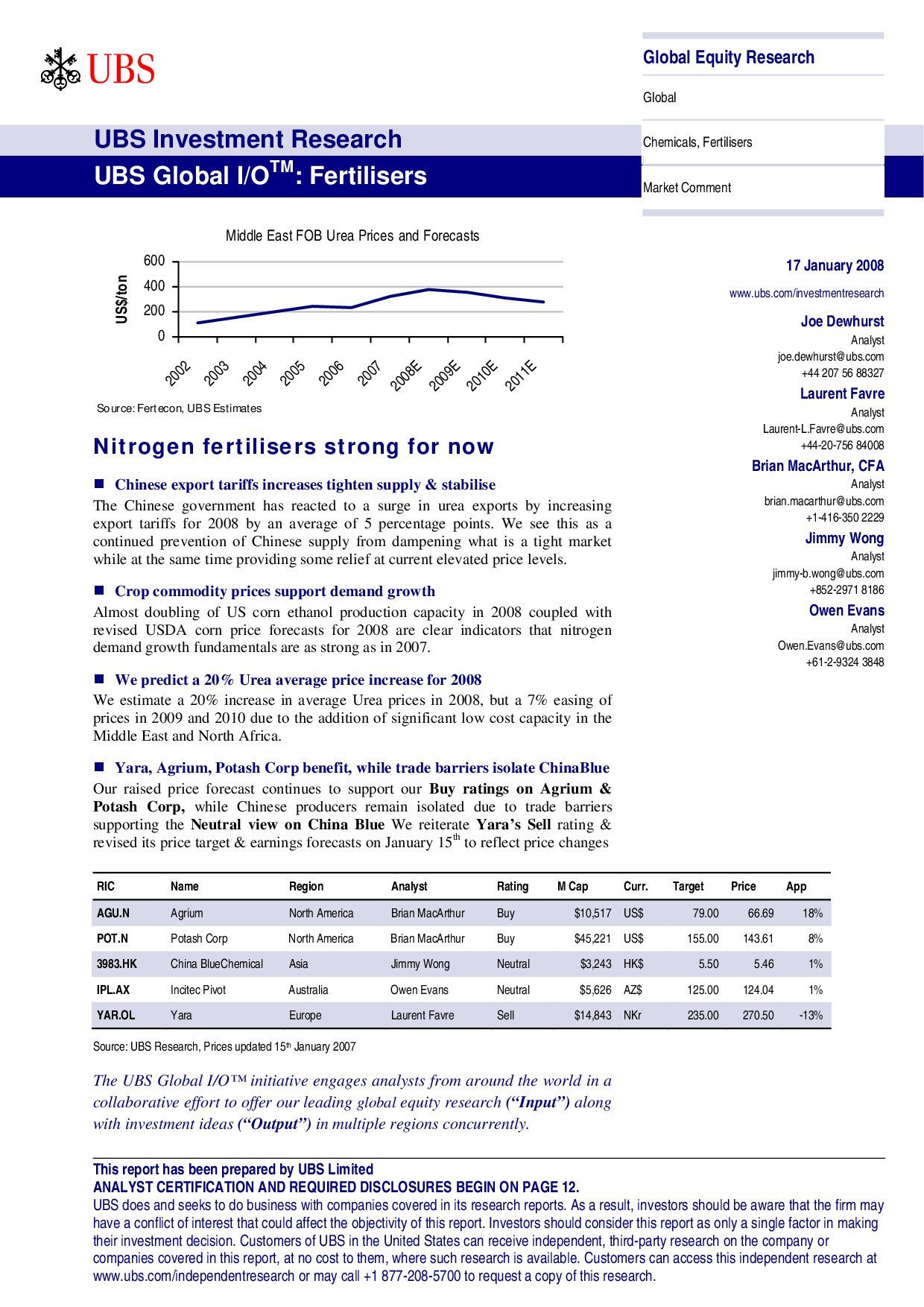 UBS Global I/O: Fertilisers