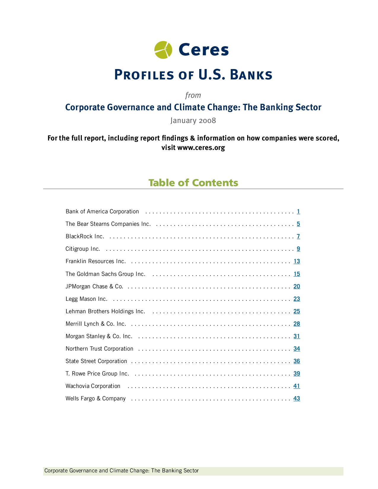 Profiles of U.S. Banks from Corporate Governance and Climate Change: The Banking Sector