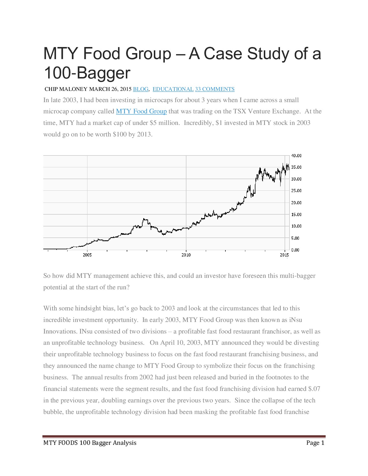 MTY Food Group - A Case Study of a 100 Bagger