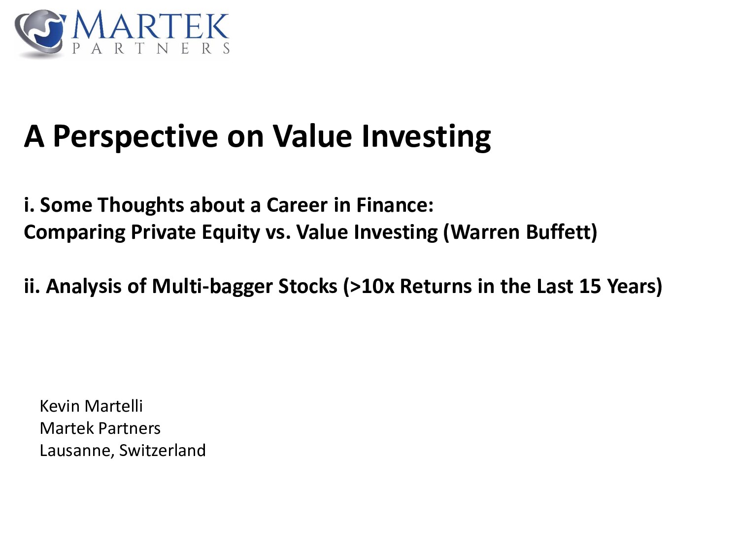 A Perspective on Value Investing