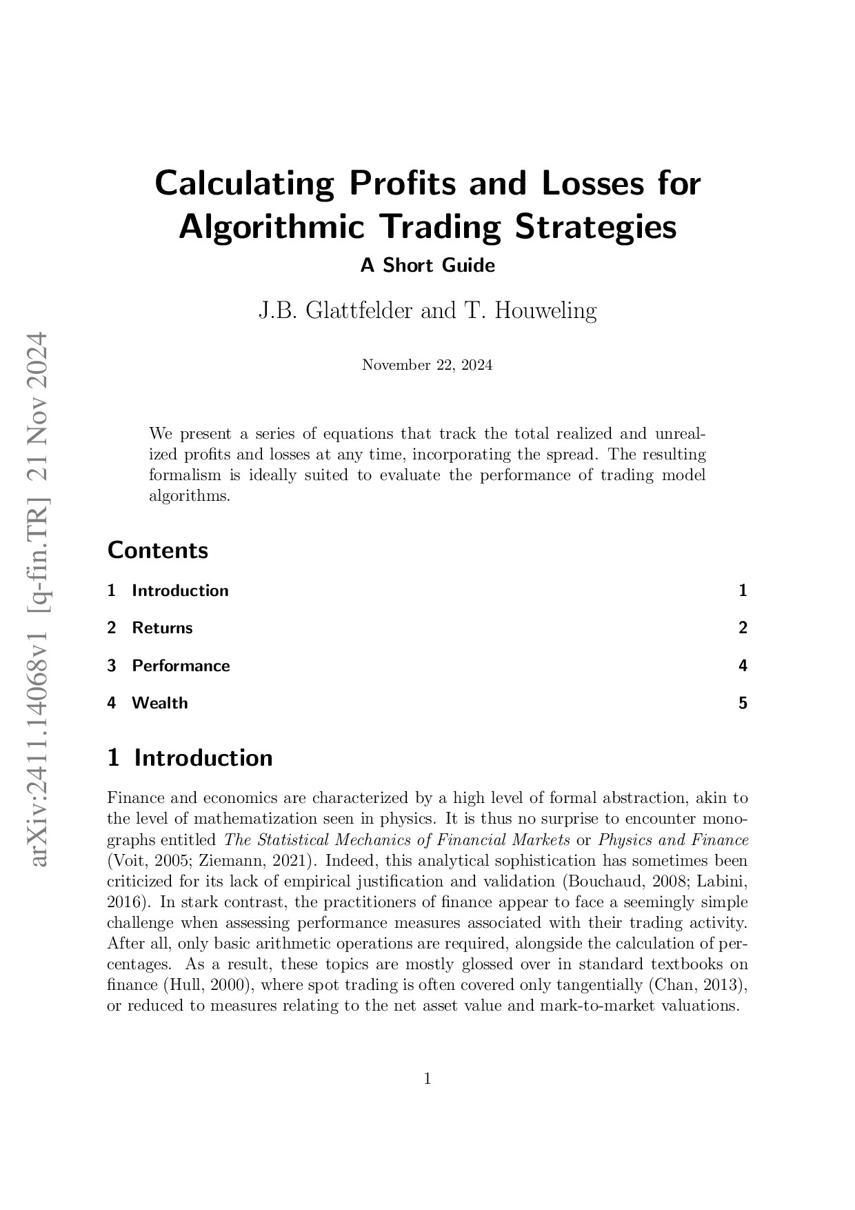 Calculating Profits and Losses for Algorithmic Trading Strategies