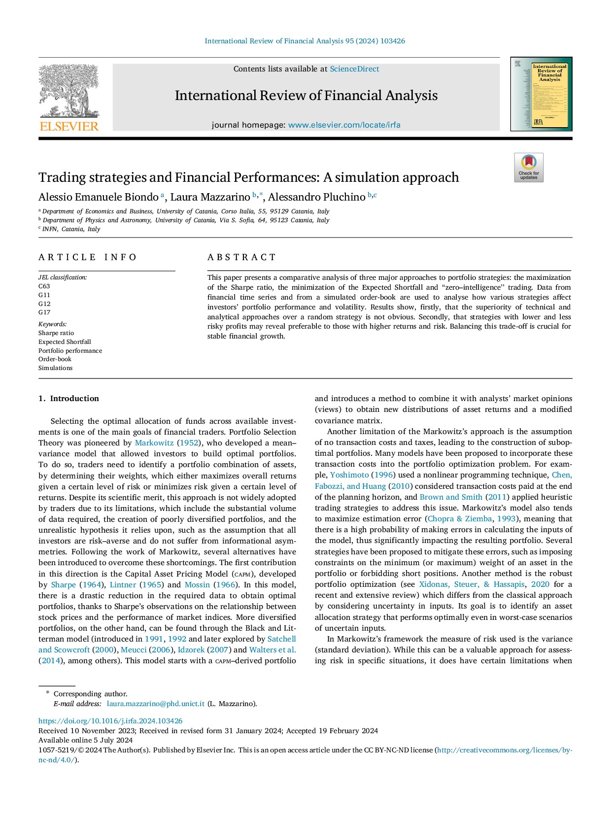Trading Strategies and Financial Performances: A Simulation Approach