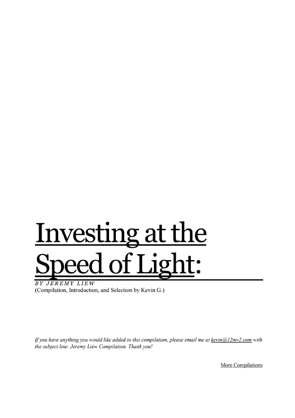 Investing at the Speed of Light (Jeremy Liew)
