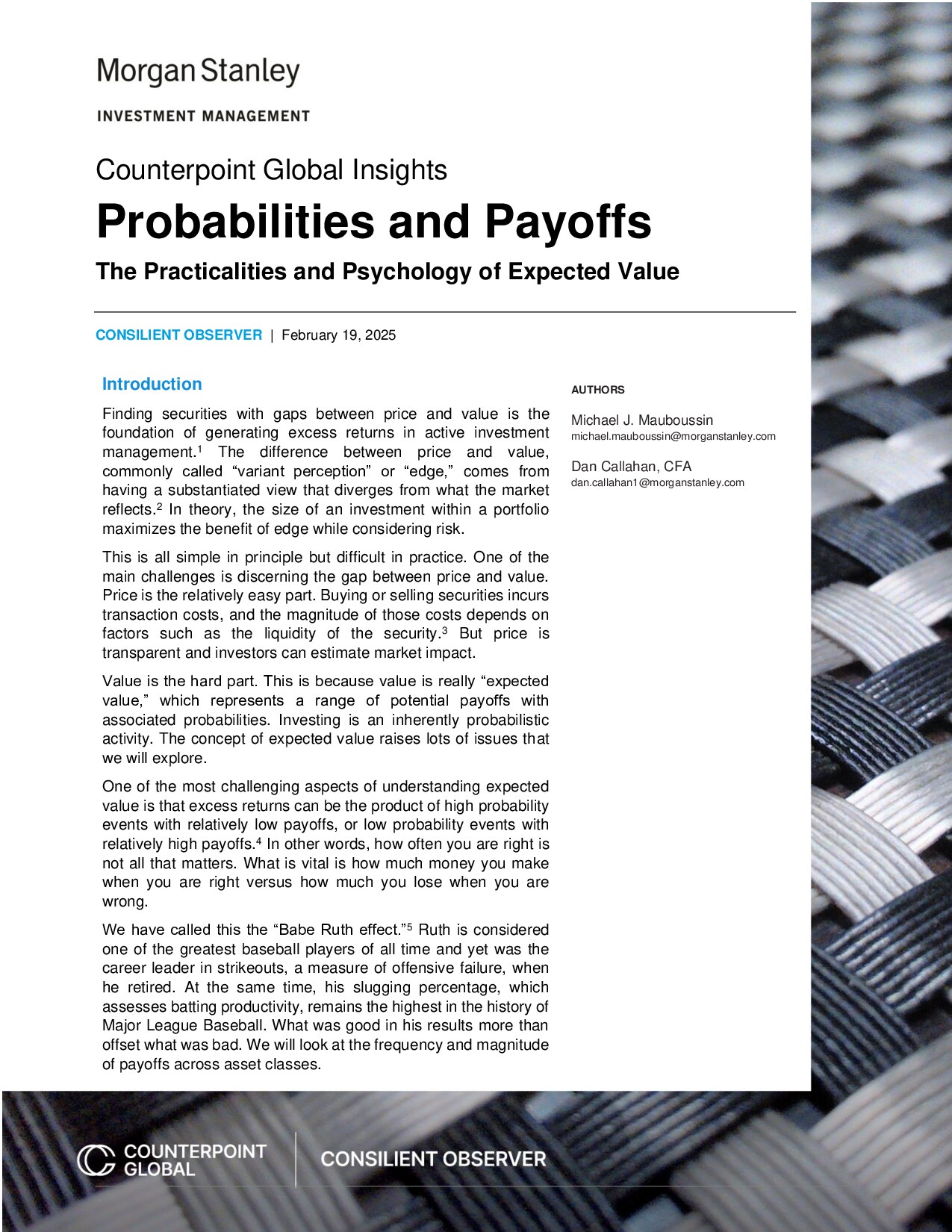 Probabilities and Payoffs