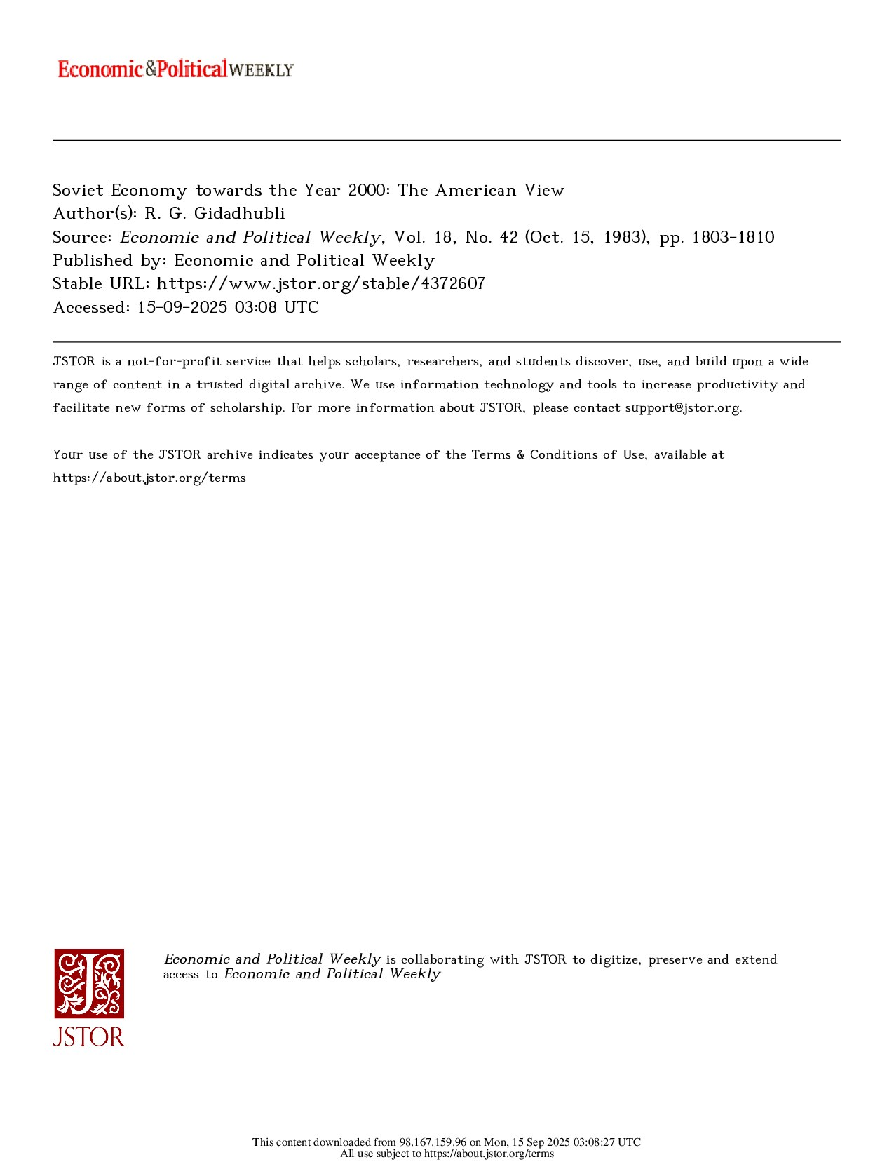 Soviet Economy towards the Year 2000: The American View