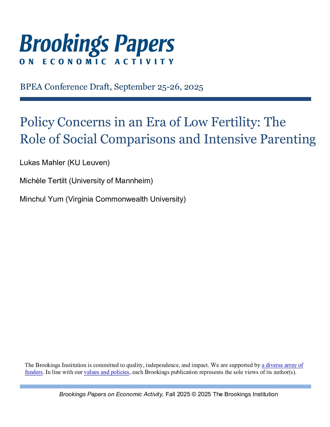 Policy Concerns in an Era of Low Fertility: The Role of Social Comparisons and Intensive Parenting