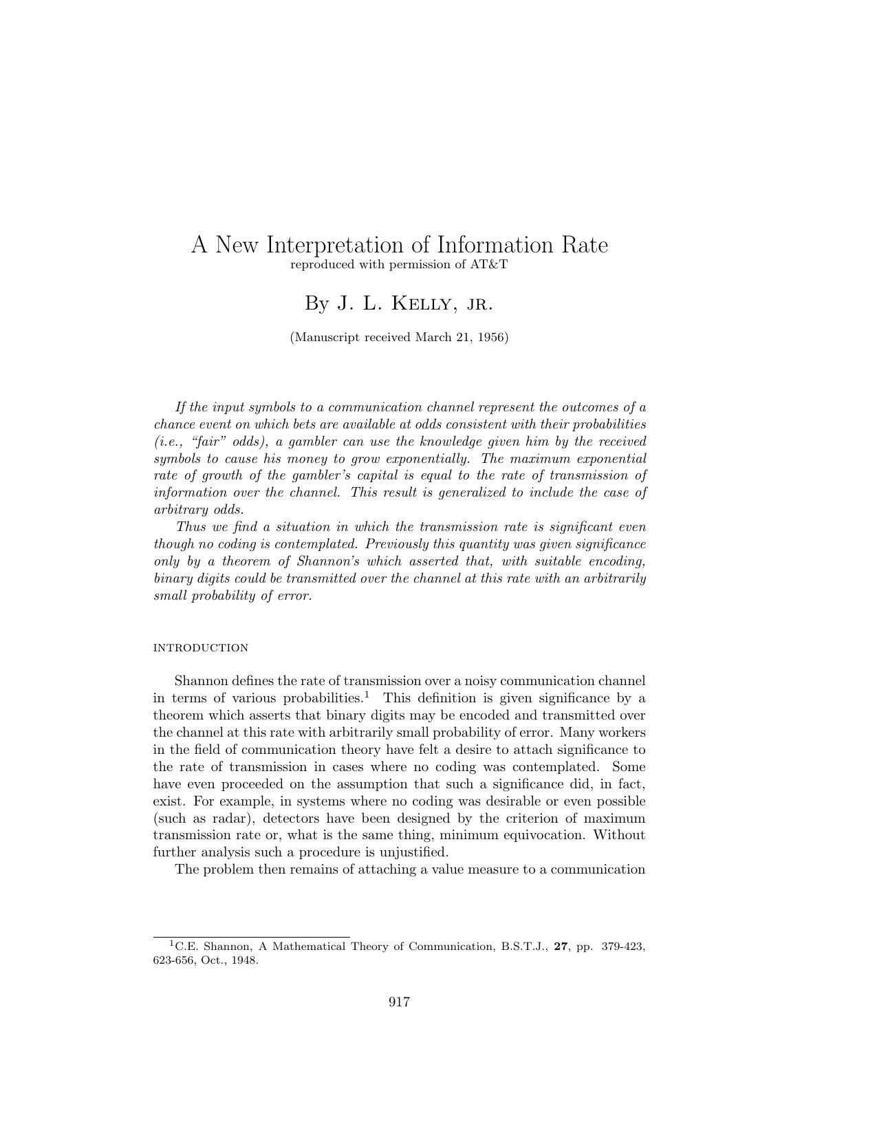 A New Interpretation of Information Rate