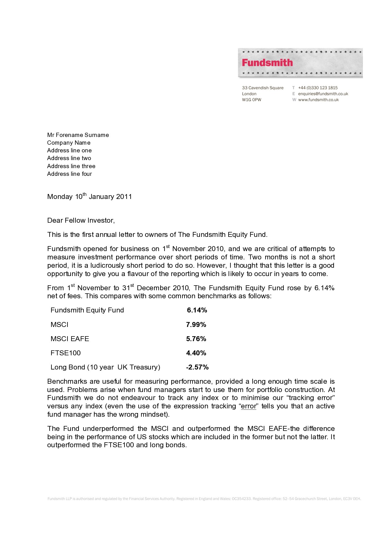 Fundsmith Shareholder Letters